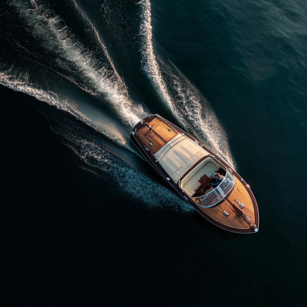 Luxury wooden boat aerial view