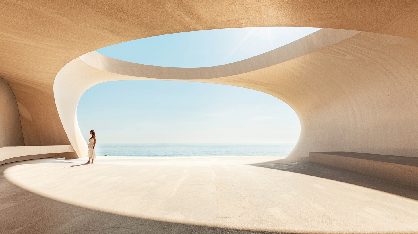 Person in modern building looking at horizon