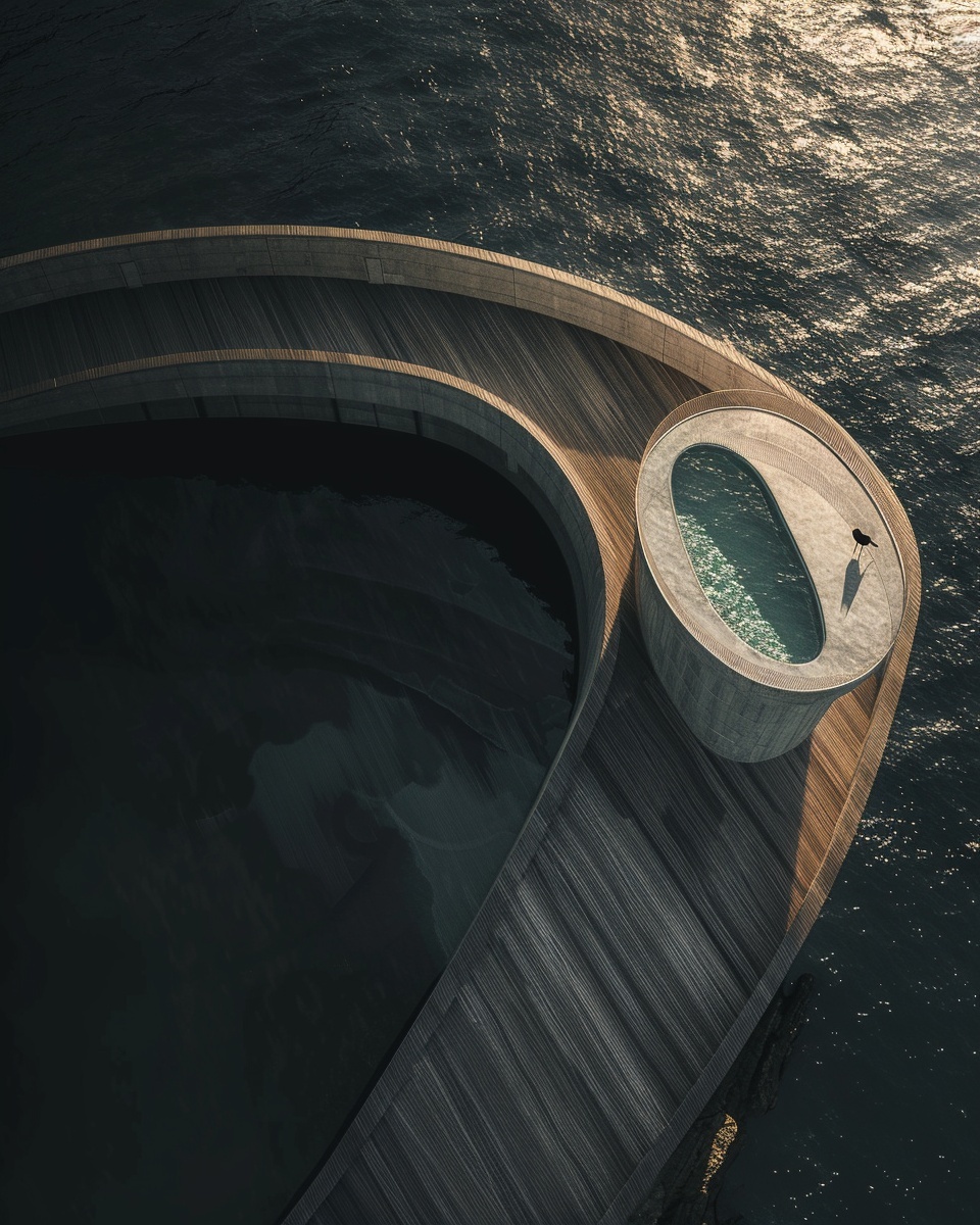 Aerial view of curved ocean architecture